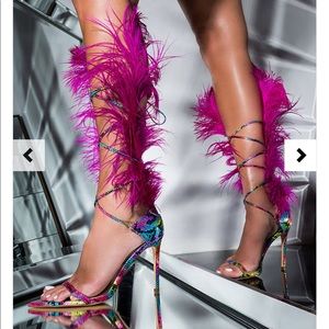Azalea Wang snake lace up feather heel